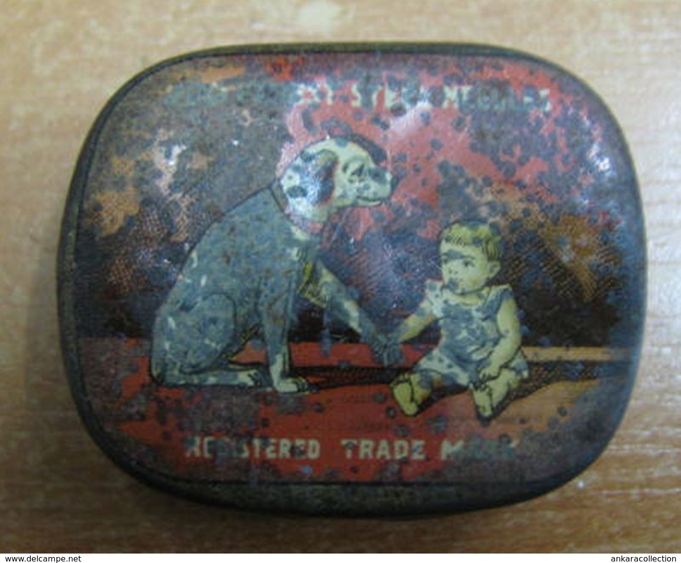 AC - PHONOGRAPH GRAMOPHONE NEEDLE VINTAGE TIN BOX DOG & BABY ILLUSTRAED - Accesorios & Cubiertas