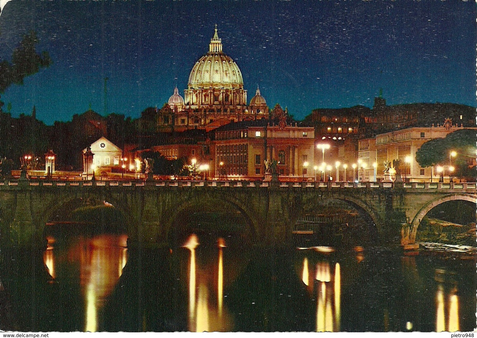 Roma (Lazio) Lungotevere, Panorama Notturno, Cupola Di San Pietro Sul Fondo - Fiume Tevere