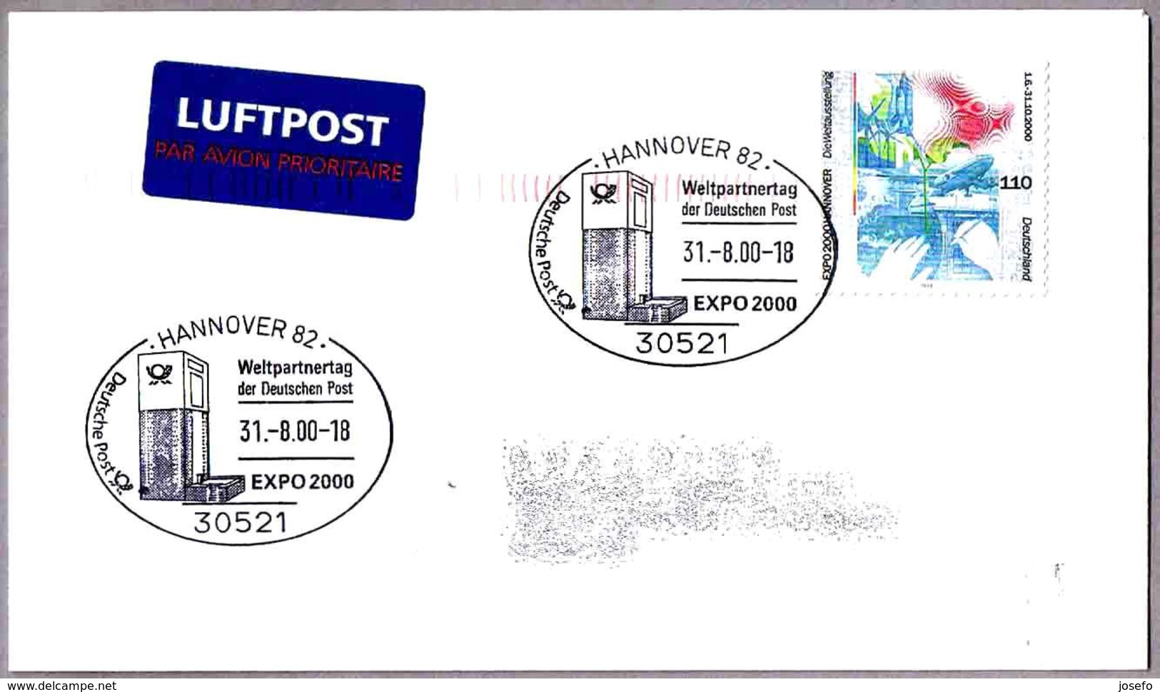 EXPO 2000 HANNOVER. Weltpartnertag Der Deutschen Post. Hannover 82 - 2000 – Hannover (Alemania)