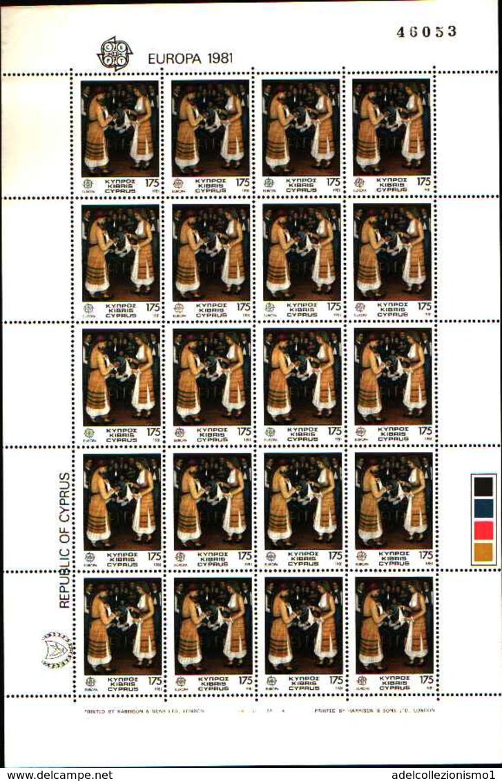 72513) CYPRUS - CIPRO - 1981 - Europa. Folclore - MNH** FOGLIO DI 20V. SERIE COMPLETA - Nuovi