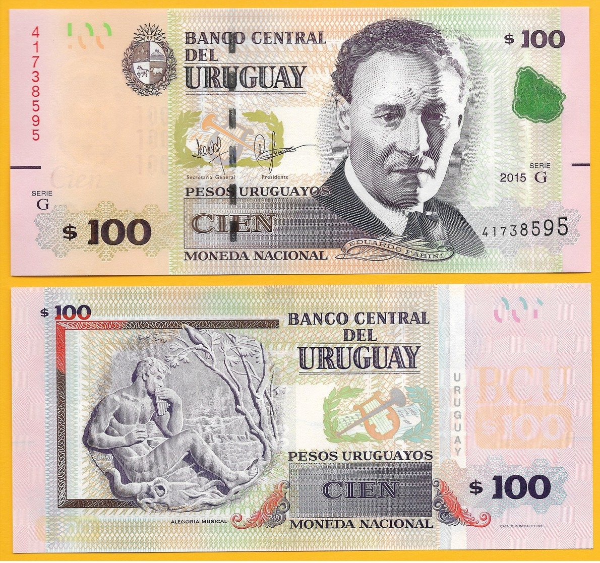 Uruguay 100 Pesos Uruguayos P-88c 2015(2017) (Serie G) UNC - Uruguay