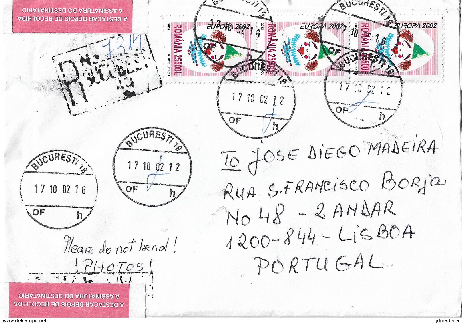Romania Registered Cover To Portugal With Europa CEPT Circus Stamps - Lettres & Documents