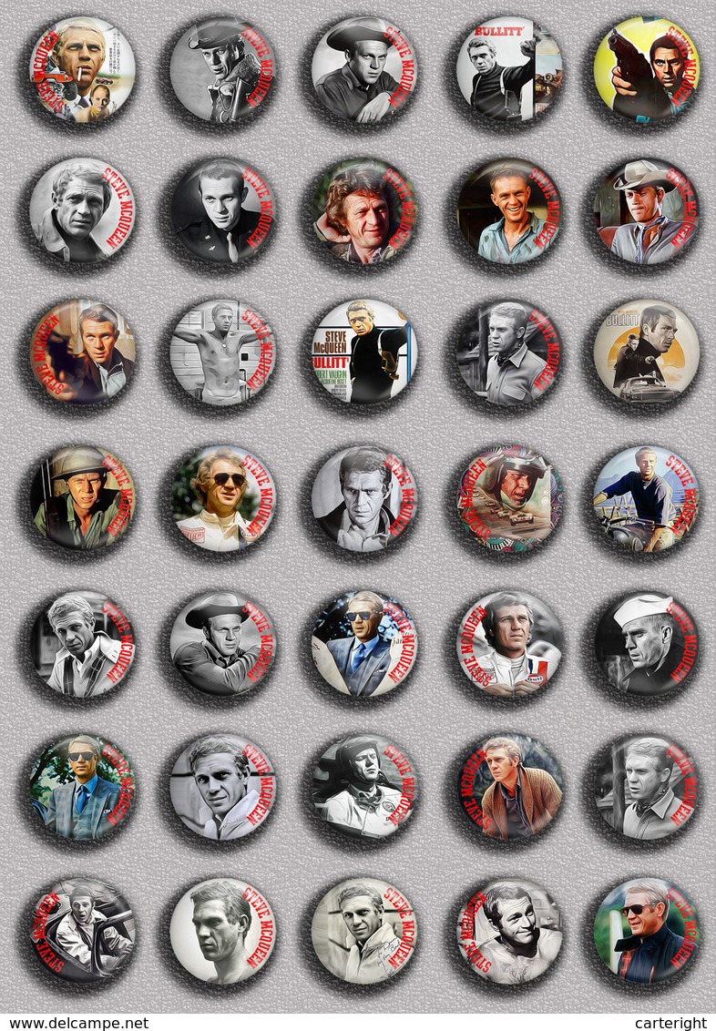 Steve McQueen Movie Film Fan ART BADGE BUTTON PIN SET 1 (1inch/25mm Diameter) 35 DIFF - Filmmanie