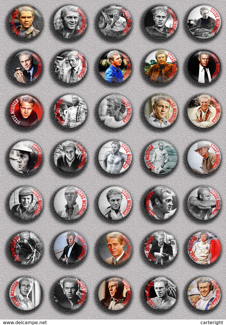 Steve McQueen Movie Film Fan ART BADGE BUTTON PIN SET 4 (1inch/25mm Diameter) 35 DIFF - Filmmanie