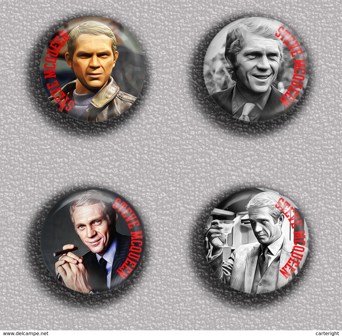 Steve McQueen Movie Film Fan ART BADGE BUTTON PIN SET 4 (1inch/25mm Diameter) 35 DIFF - Filmmanie