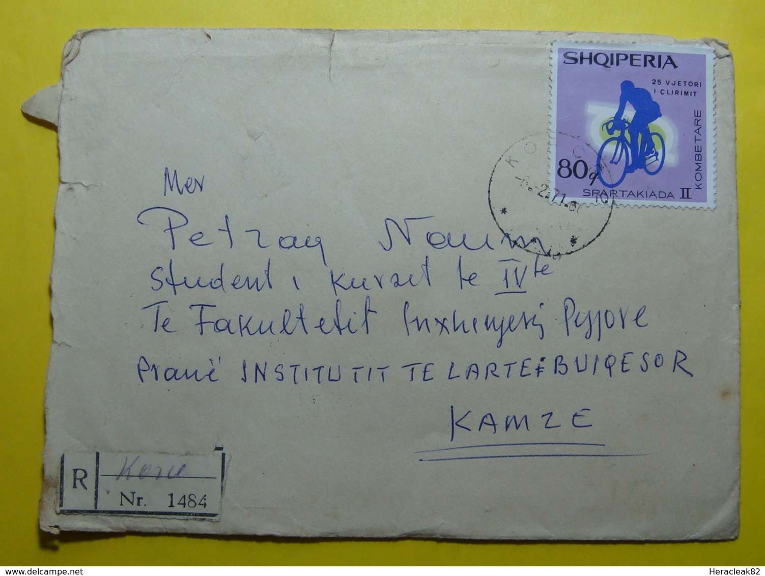 1971 ALBANIA Registered Cover Sent From Korca To Kamza , Stamp:2nd NATIONAL SPARTACIAD CYCLISM 80q, Seal: Korca & Tirana - Albania