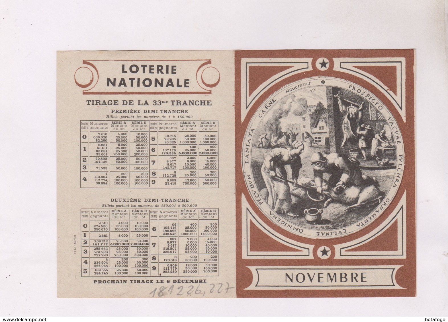 PETIT CALENDRIER EN 2 VOLETS NOVEMBRE 1944 ! - Petit Format : 1941-60