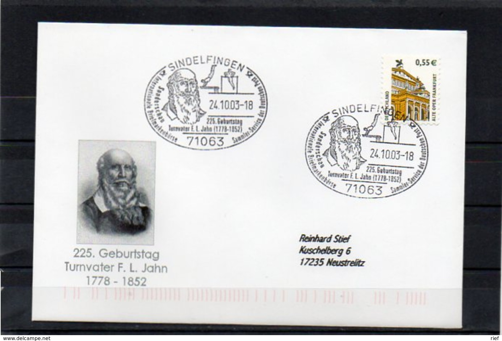 Deutschland, 2003, Brief (echt Gelaufen), Sonderstempel "225. Geb. F. L. Jahn" - Lettres & Documents