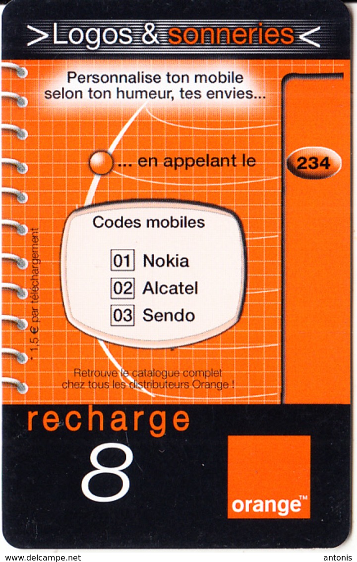 REUNION - Logos & Sonneries, Orange Recharge Card 8 Euro, 01/03, Exp.date 12/05, Used - Reunion