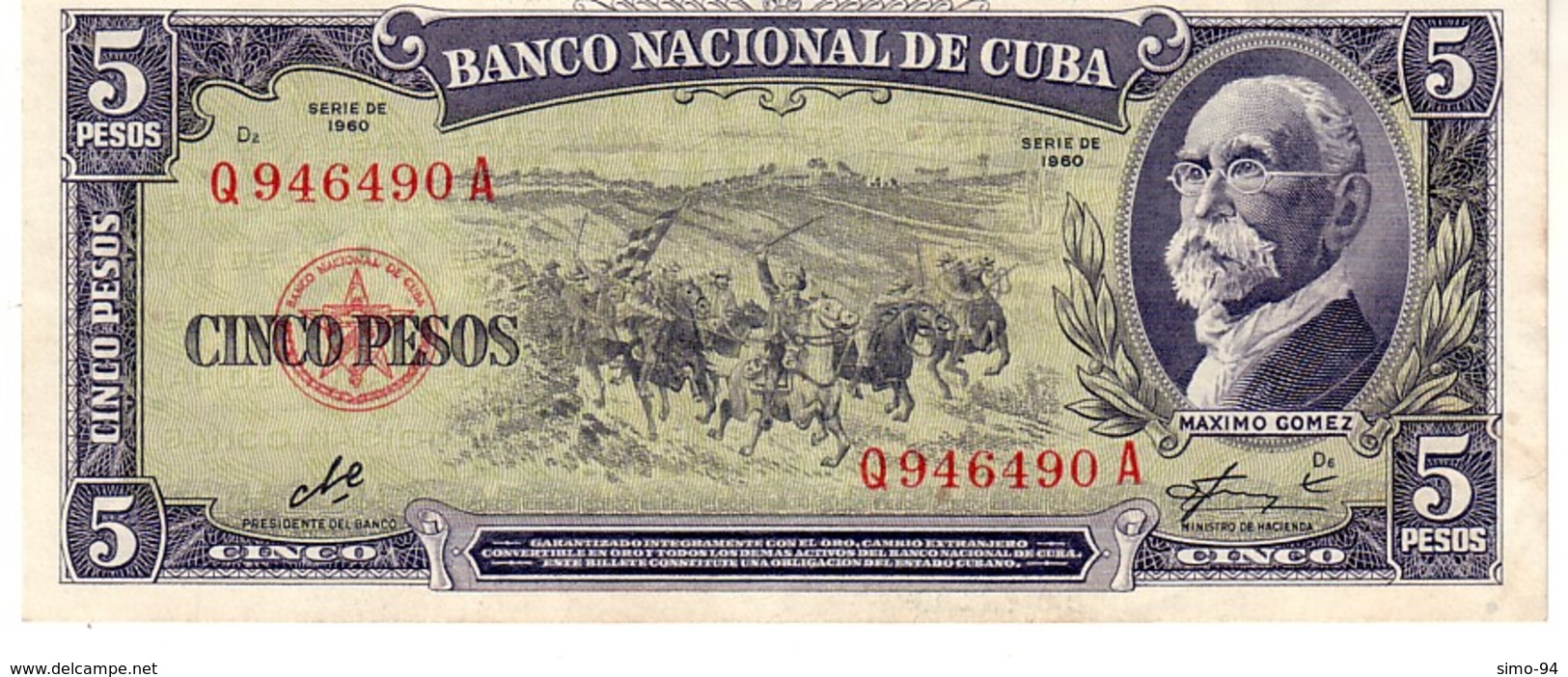 Cuba P.91c  5  Pesos 1960 Unc - Cuba