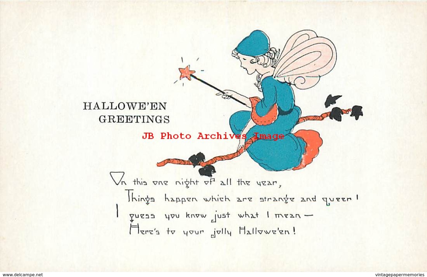 282175-Halloween, Auburn No 2399-3, Artist EB Weaver, Fairy On A Tree Branch - Halloween