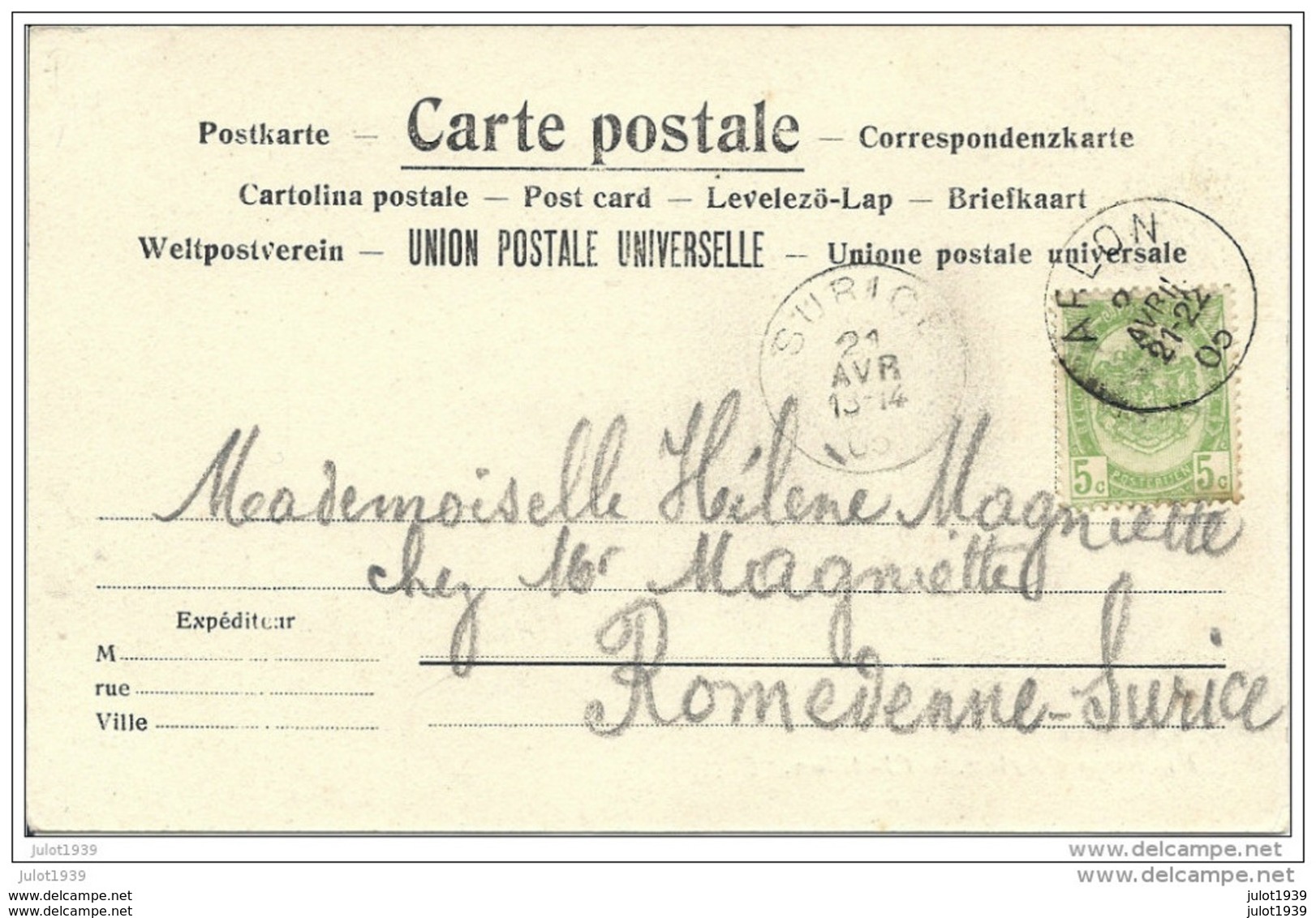 CHATILLON ..-- DVD 11333 . Bétail . Attelage . 1905 Vers ROMEDENNE ( Melle Hélène MAGNIETTE ) . Voir Verso . - Saint-Léger