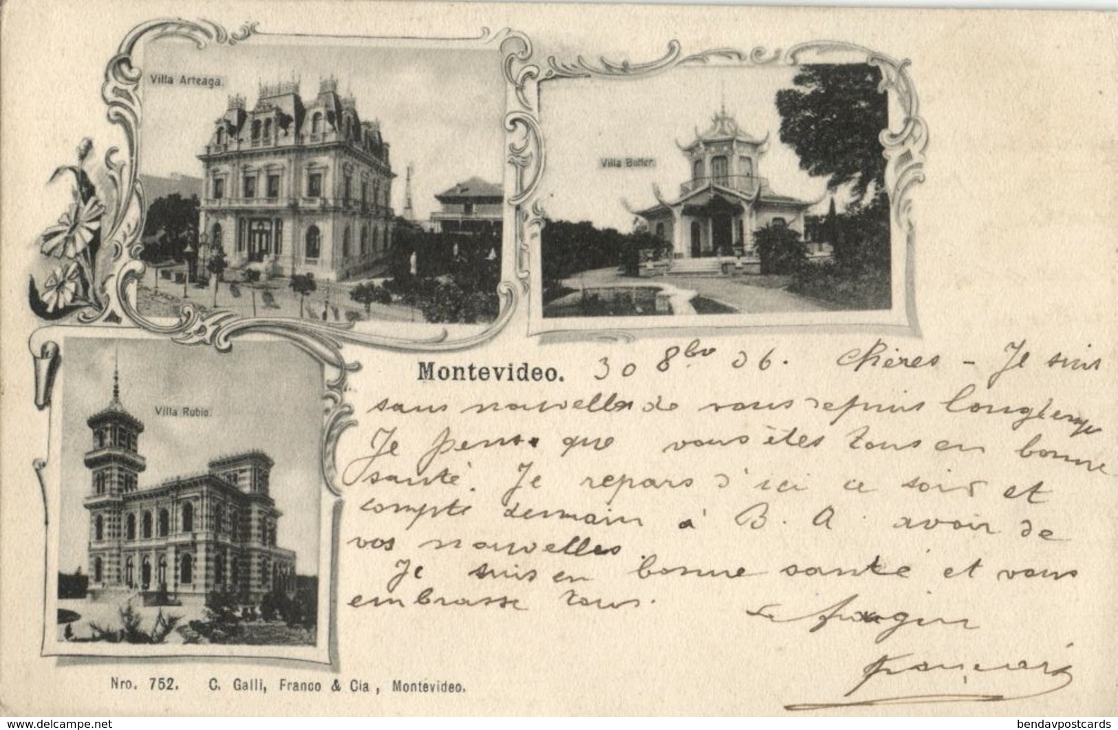 Uruguay, MONTEVIDEO, Villas Arteaga, Rubio And Butler (1906) Postcard - Uruguay