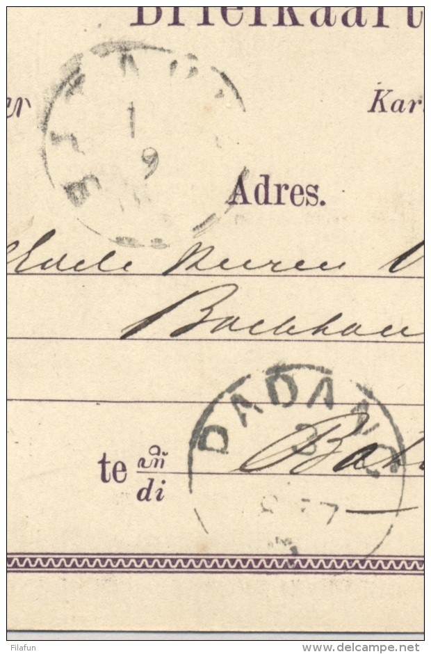 Nederlands Indië - 1877 - 5 Cent Willem III, Briefkaart G1b Van Rondstempel PADANG Naar Batavia - India Holandeses