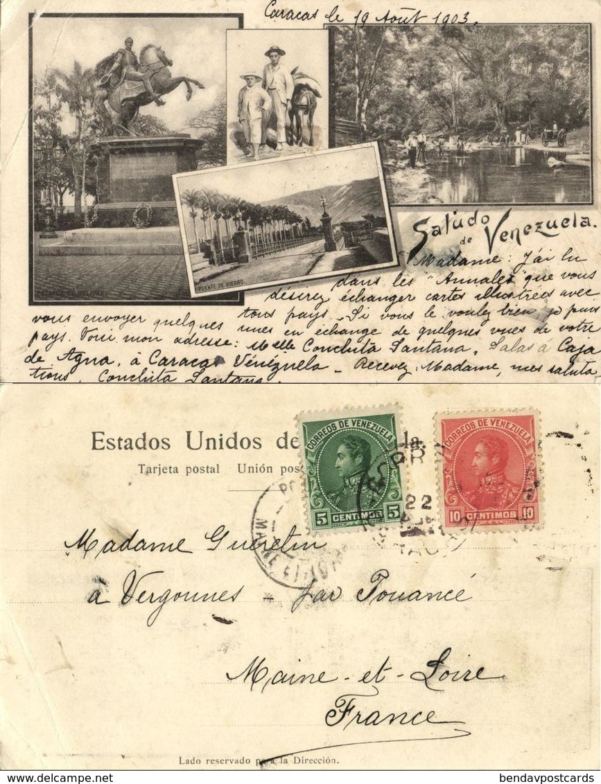 Venezuela, CARACAS, Puente De Hierro, Estatua De Bolivar (1903) Postcard - Venezuela
