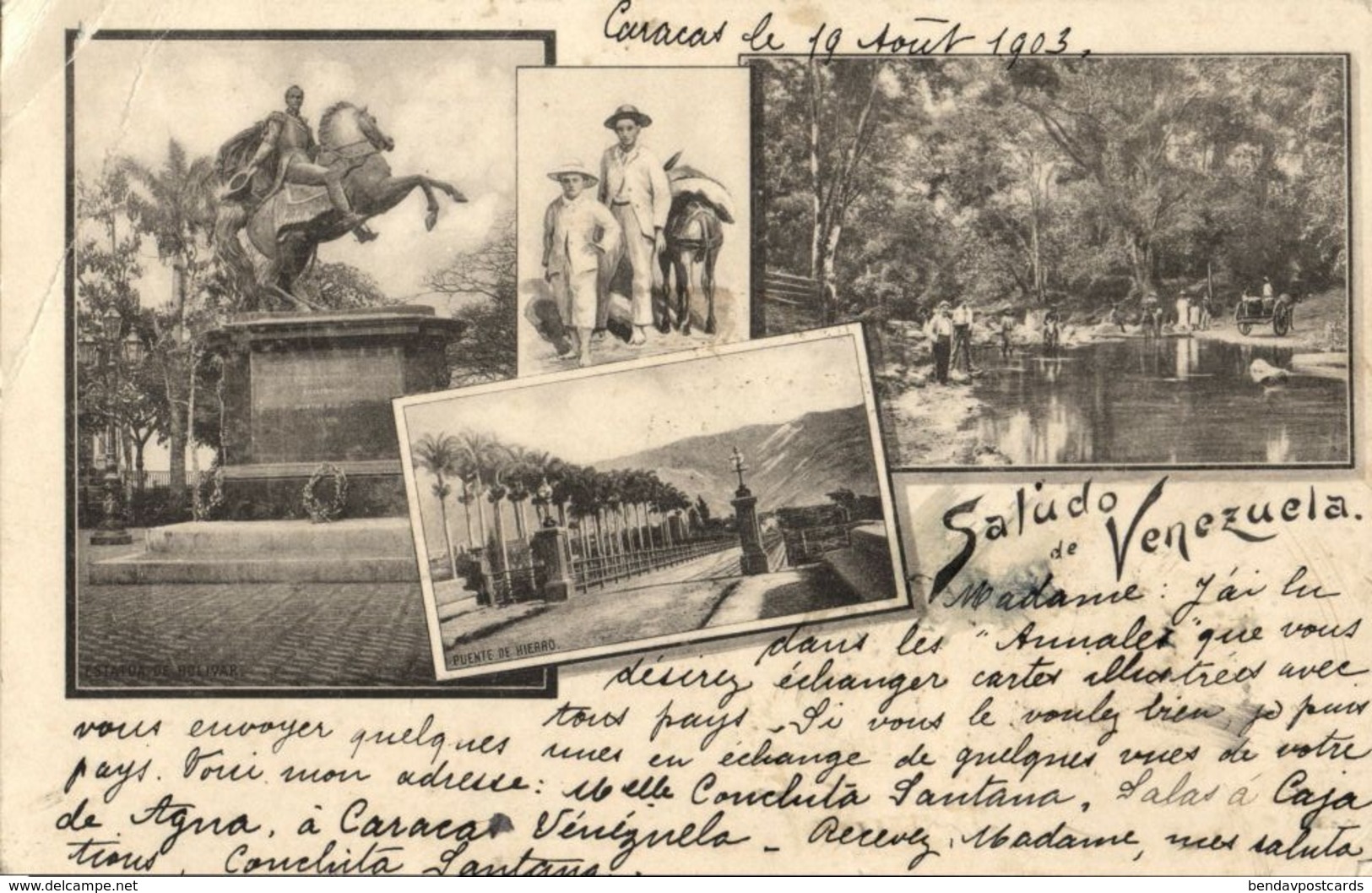 Venezuela, CARACAS, Puente De Hierro, Estatua De Bolivar (1903) Postcard - Venezuela