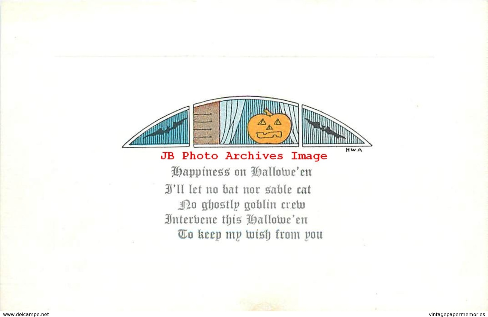 282201-Halloween, Auburn No 2500-1, Artist HWA, Jack O Lantern & Bats In Window - Halloween