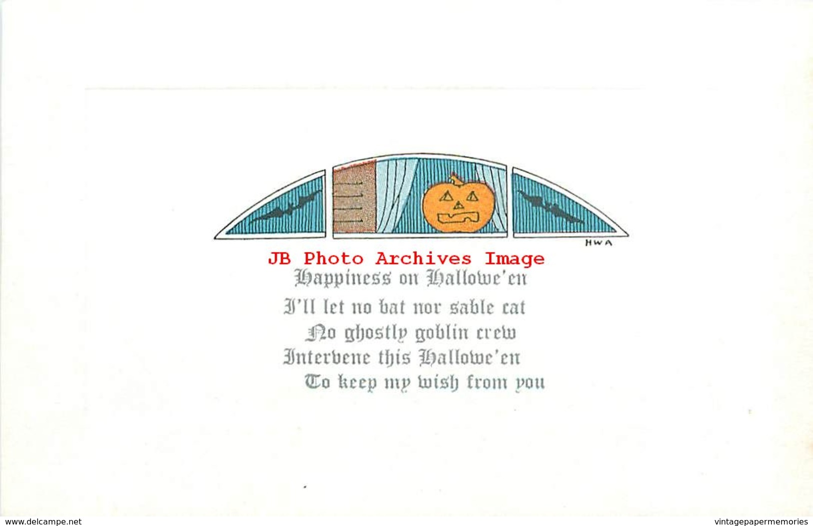 282203-Halloween, Auburn No 2500-1, Artist HWA, Jack O Lantern & Bats In Window - Halloween