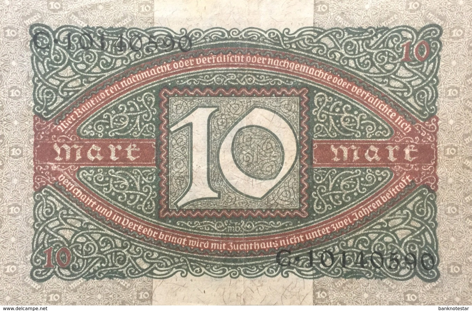 Germany 10 Mark, DEU-73b/Ro.63b (1920) - II/EF - 10 Mark