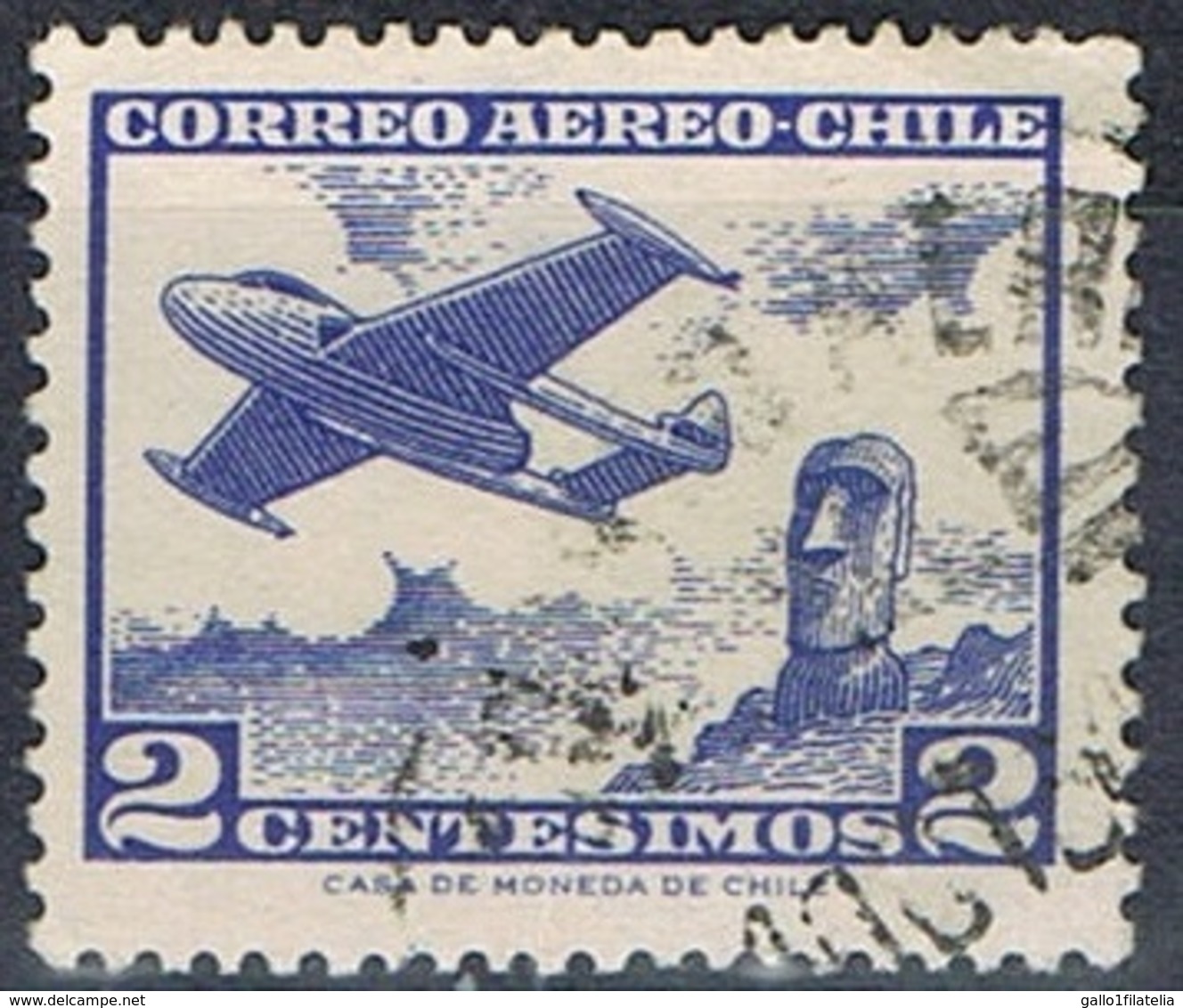 1962-CILE / CHILE - POSTA AEREA / AIRMAIL - JET E STATUE DELL'ISOLA DI PASQUA / JET AND EASTER ISLAND STATUE. USATO/USED - Cile