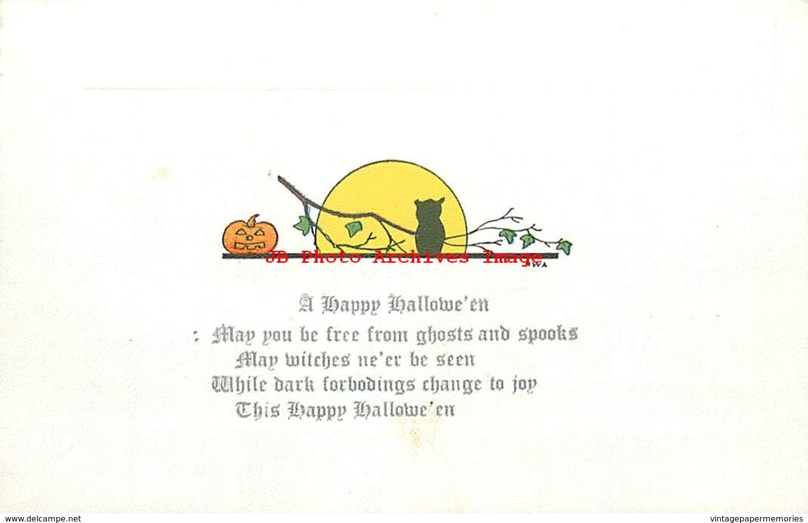 282195-Halloween, Auburn No 2500-3, Artist HWA, Full Moon, Jack O Lantern & Owl - Halloween
