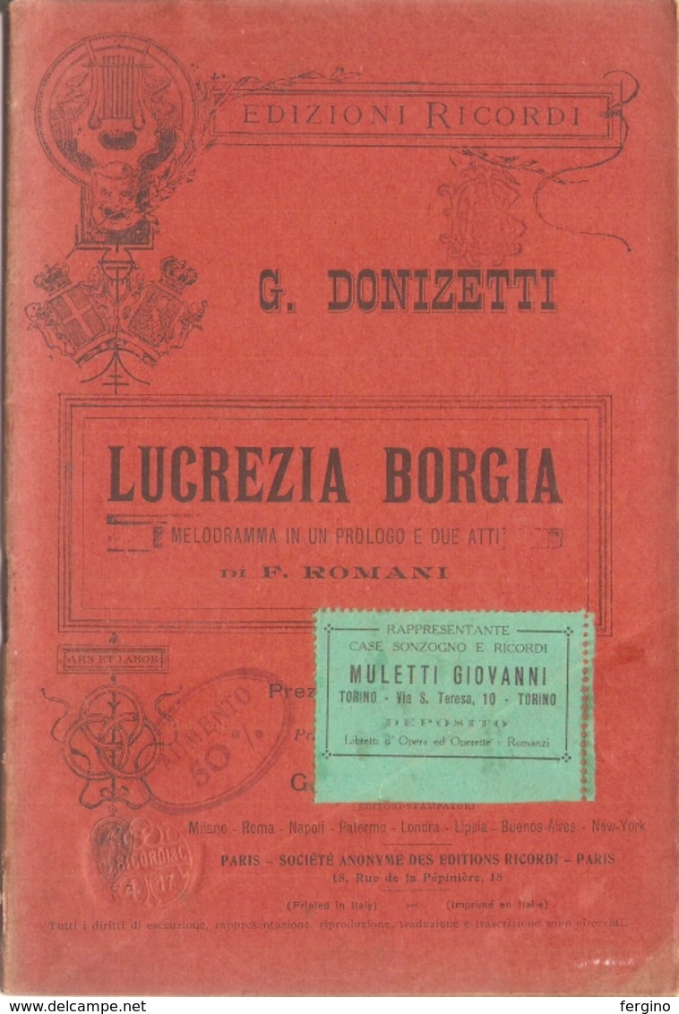 G. DONIZETTI - LUCREZIA BORGIA - LIBRETTO D'OPERA - Cinéma Et Musique