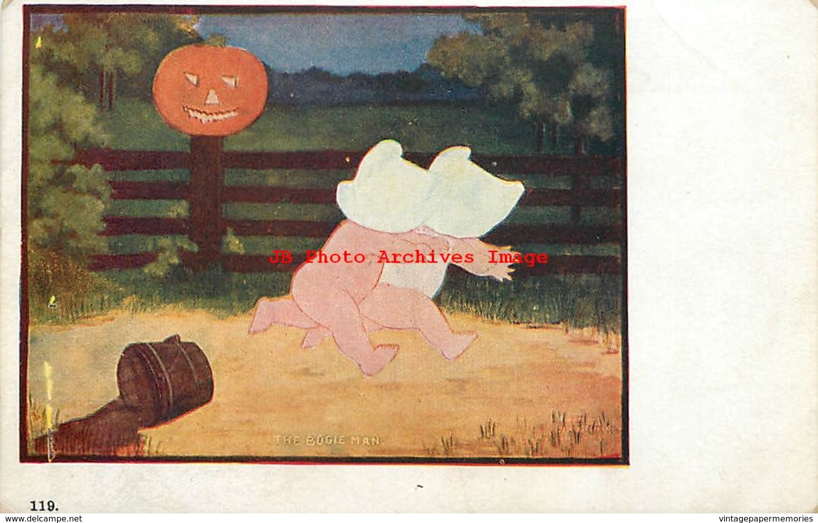 282239-Halloween, JI Austen No 119c DB, Bogie Man, Sunbonnet Children Running, 1910 PM - Halloween