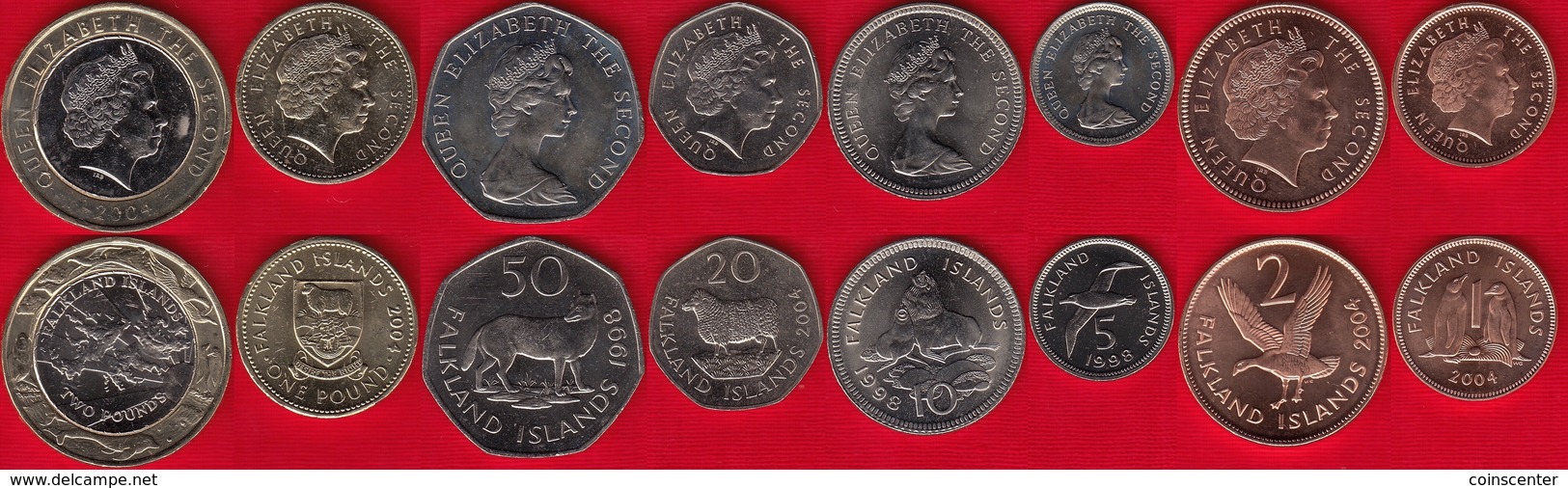 Falkland Islands Set Of 8 Coins: 1 - 2 Pounds 1998-2004 AU-UNC - Falkland