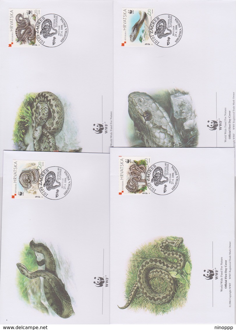 World Wide Fund For Nature 1999 Croatia Snake,Set 4 Official First Day Covers - FDC