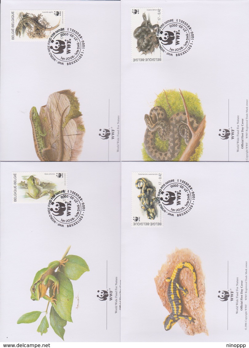 World Wide Fund For Nature 2000 Belgium Frogs,Set 4 Official First Day Covers - FDC