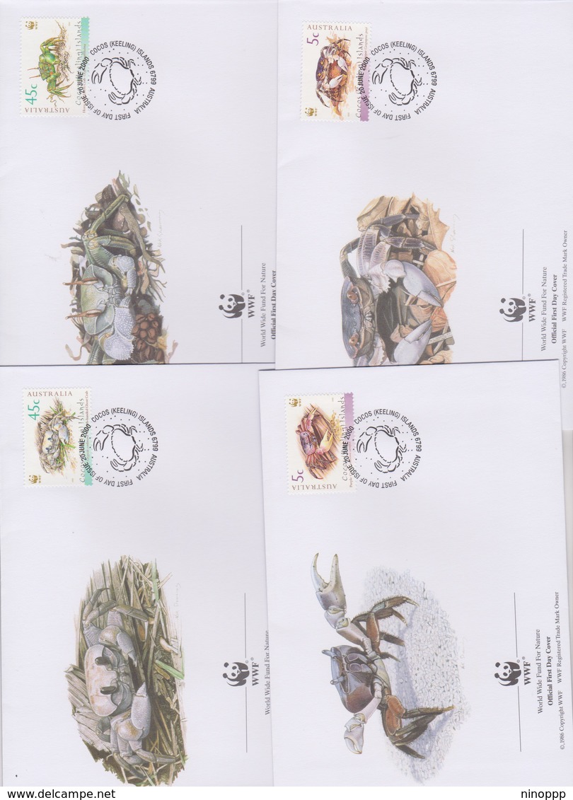 World Wide Fund For Nature 2000 Cocos Keelind Islands Crabs ,Set 4 Official First Day Covers - FDC