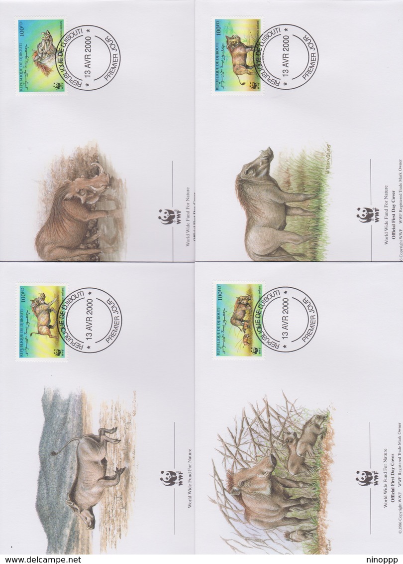 World Wide Fund For Nature 2000 Djibouti Phacochoerus ,Set 4 Official First Day Covers - FDC