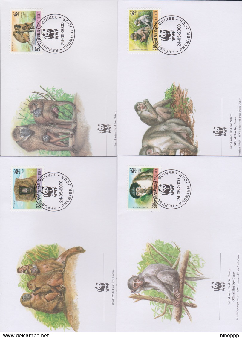 World Wide Fund For Nature 2000 Guinea Republic Cercocebus,Set 4 Official First Day Covers - FDC
