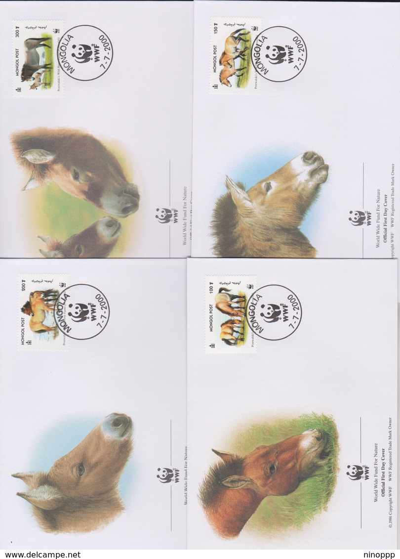 World Wide Fund For Nature 2000 Mongolia Horses,Set 4 Official First Day Covers - FDC