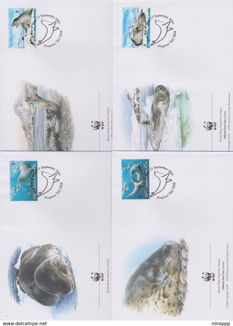 World Wide Fund For Nature 2001 Australian Antarctic Territory  Seals ,Set 4 Official First Day Covers - FDC
