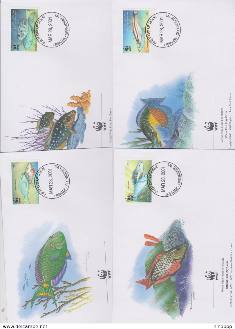 World Wide Fund For Nature 2001 Grenada Grenadines Fishes ,Set 4 Official First Day Covers - FDC