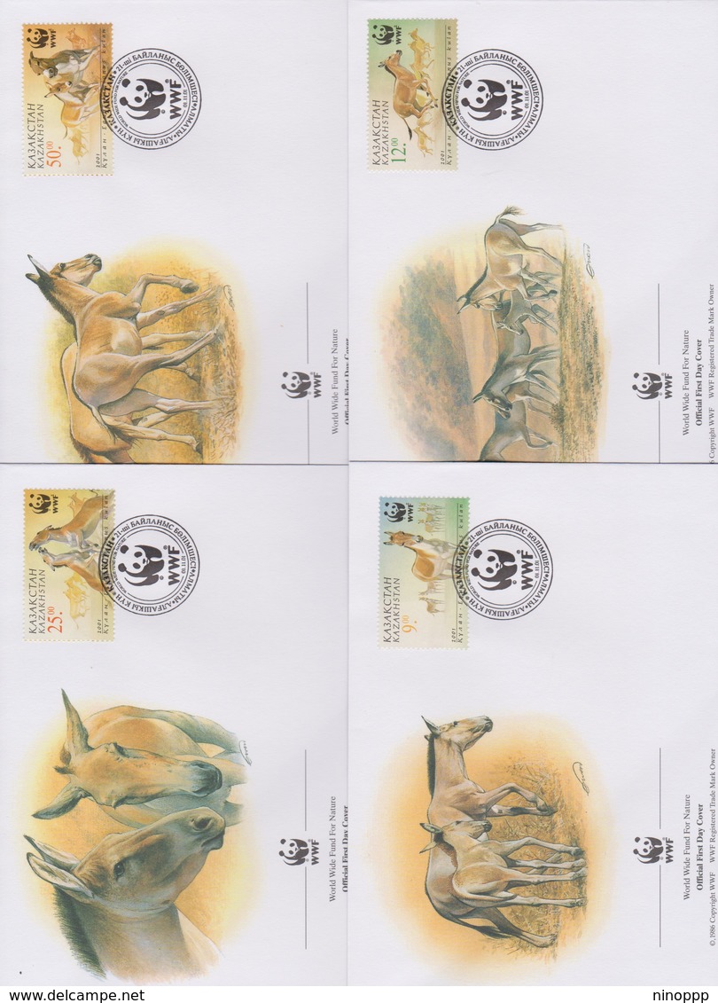 World Wide Fund For Nature 2001 Kazakystan Horses,Set 4 Official First Day Covers - FDC