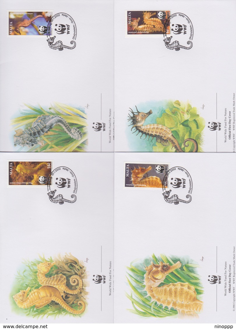 World Wide Fund For Nature 2002 Malta Hippocampus  ,Set 4 Official First Day Covers - FDC