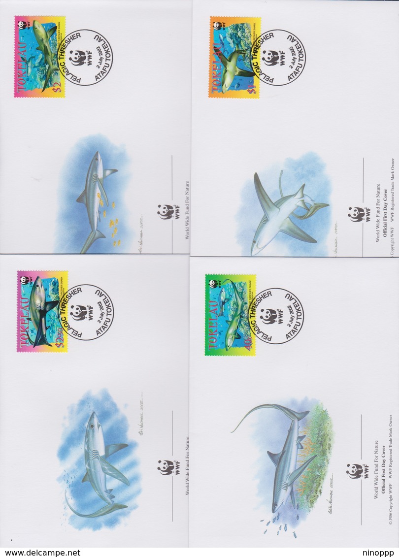 World Wide Fund For Nature 2002 Tokelau Shark ,Set 4 Official First Day Covers - FDC