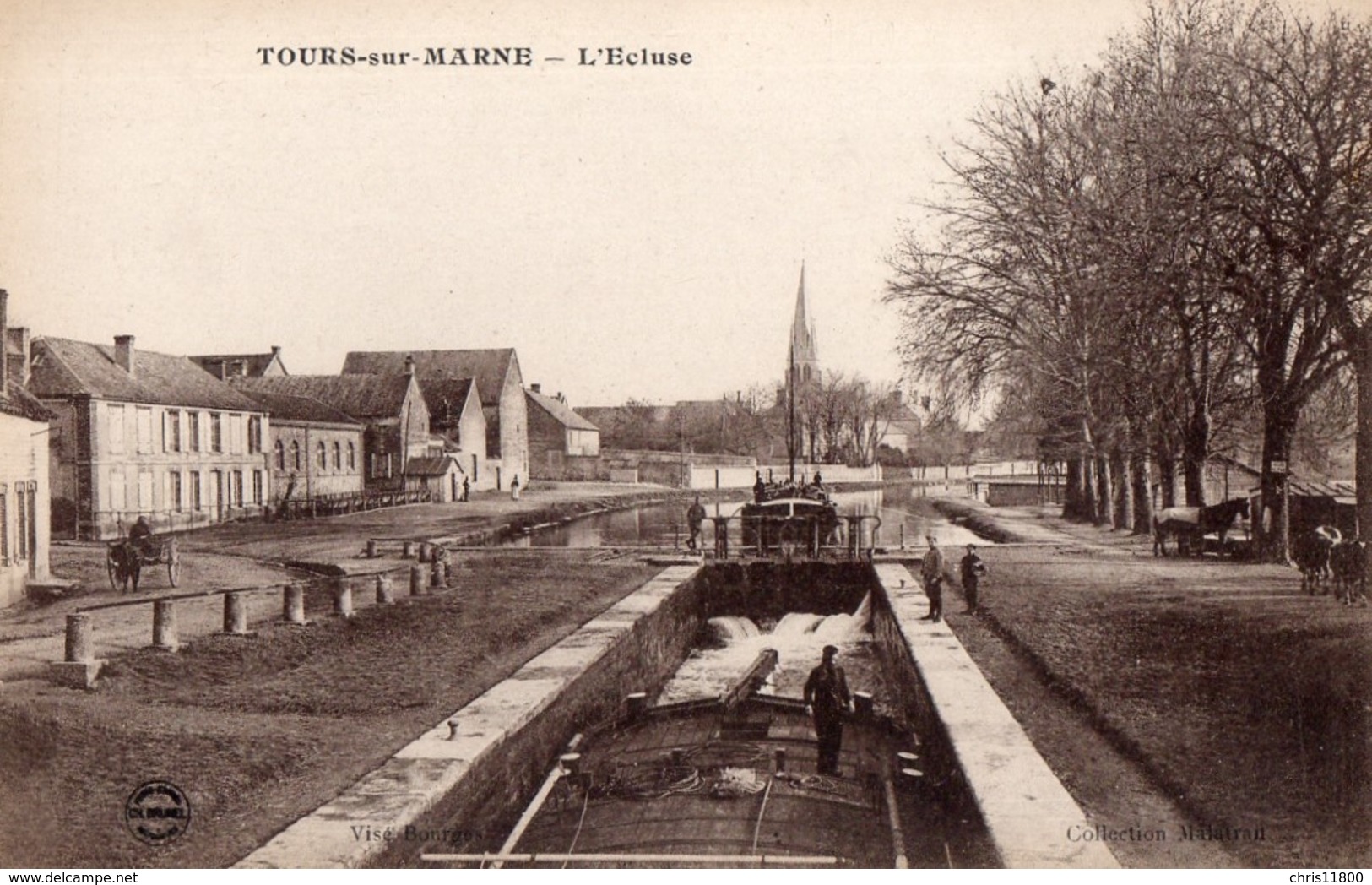 CPA Batellerie -  51 - TOURS-SUR-MARNE - L'Ecluse - Eclusage D'une Péniche - Batelier - Autres & Non Classés