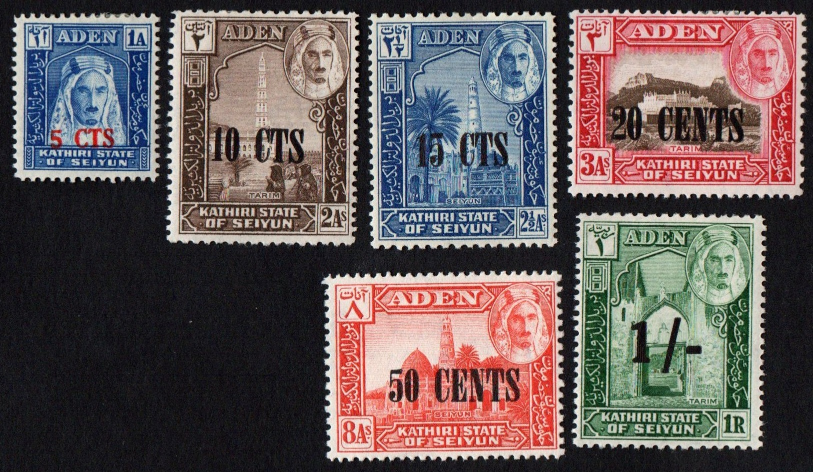 Aden. Seiyun.  1951 Issues Of 1942 Surcharged In Cents Or Shillings SG 20-25. MH - Aden (1854-1963)