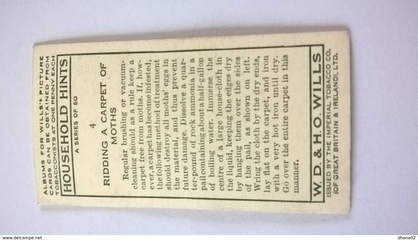 WILLS S CIGARETTES HOUSEHOLD HINTS N° 4 - Otros & Sin Clasificación