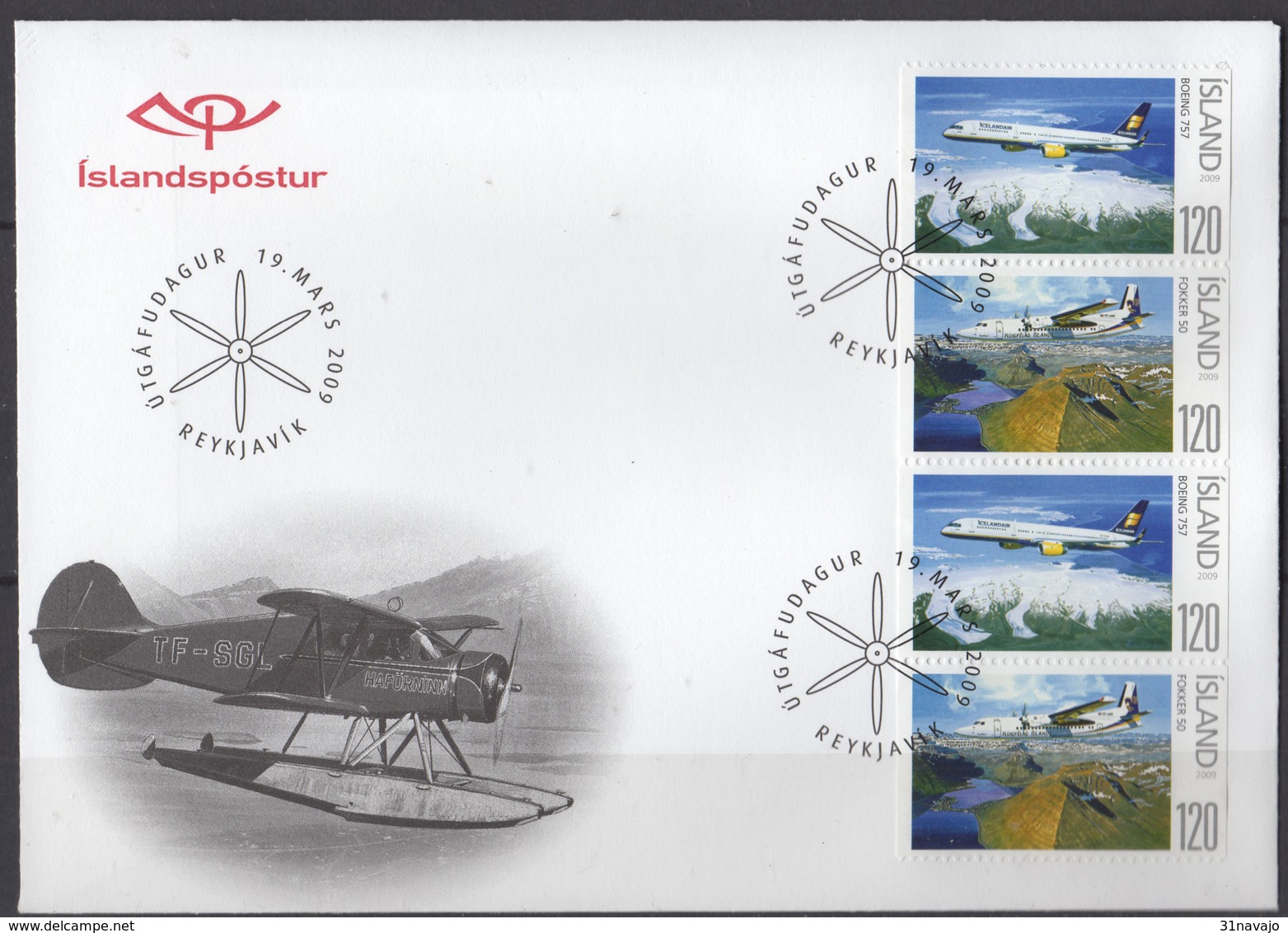 ISLANDE - Avions 2009 FDC - FDC