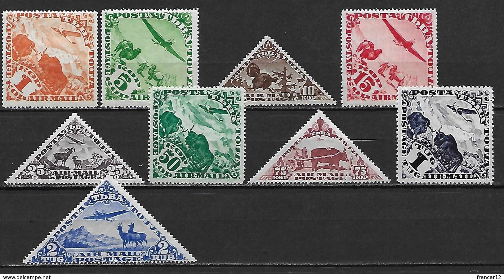 TOUVA (TUVA) 1934 - Poste Aérienne Faune  - YT AE 1 à 8  + 9A (SG 51-58 + 59a)  ** Cote YT: 56 Eur ; SG : 28 £ (MNH) - Tuva