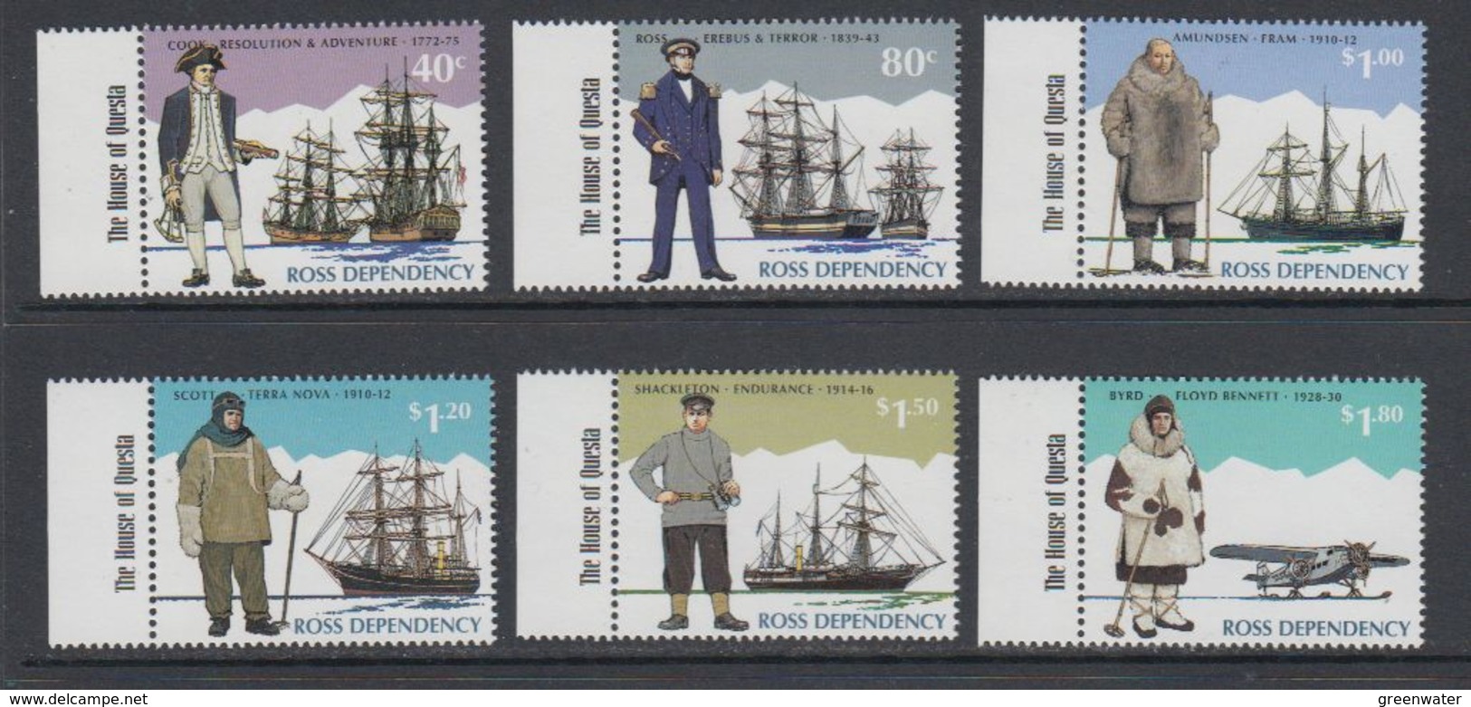 Ross Dependency 1995 Antarctic Explorers 6v ** "House Of Questa" In Margin Mnh (40891E) - Ongebruikt