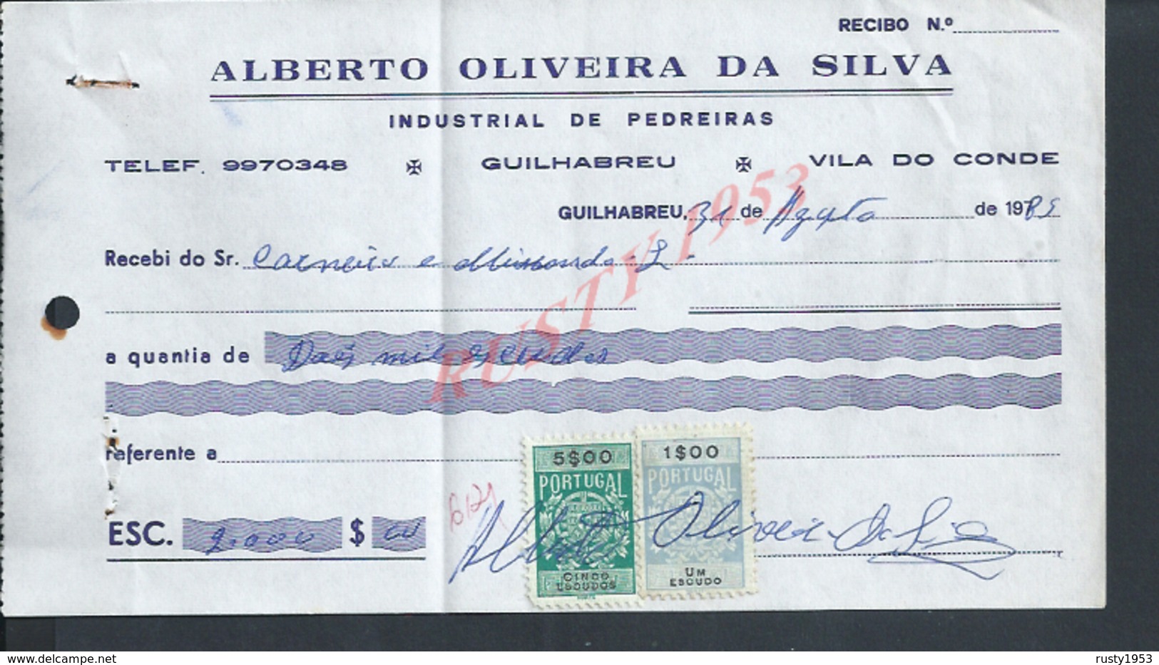 DOCUMENT COMMERCIAL 1985 DE ALBERTO OLIVEIRA GUILHABREU VILA DO CONDE SUR TIMBRES FISCAUX DU PORTUGAL : - Lettres & Documents