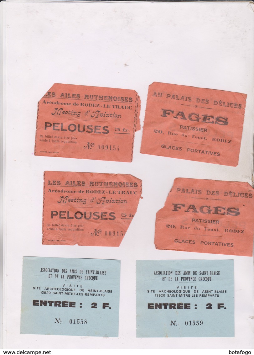9 VIEUX PAPIER DIVERS (bon De Solidarite,tickets Rationnement Guerre,tickets Meeting Aviation A Rodez, Ticket Train, Etc - Non Classés