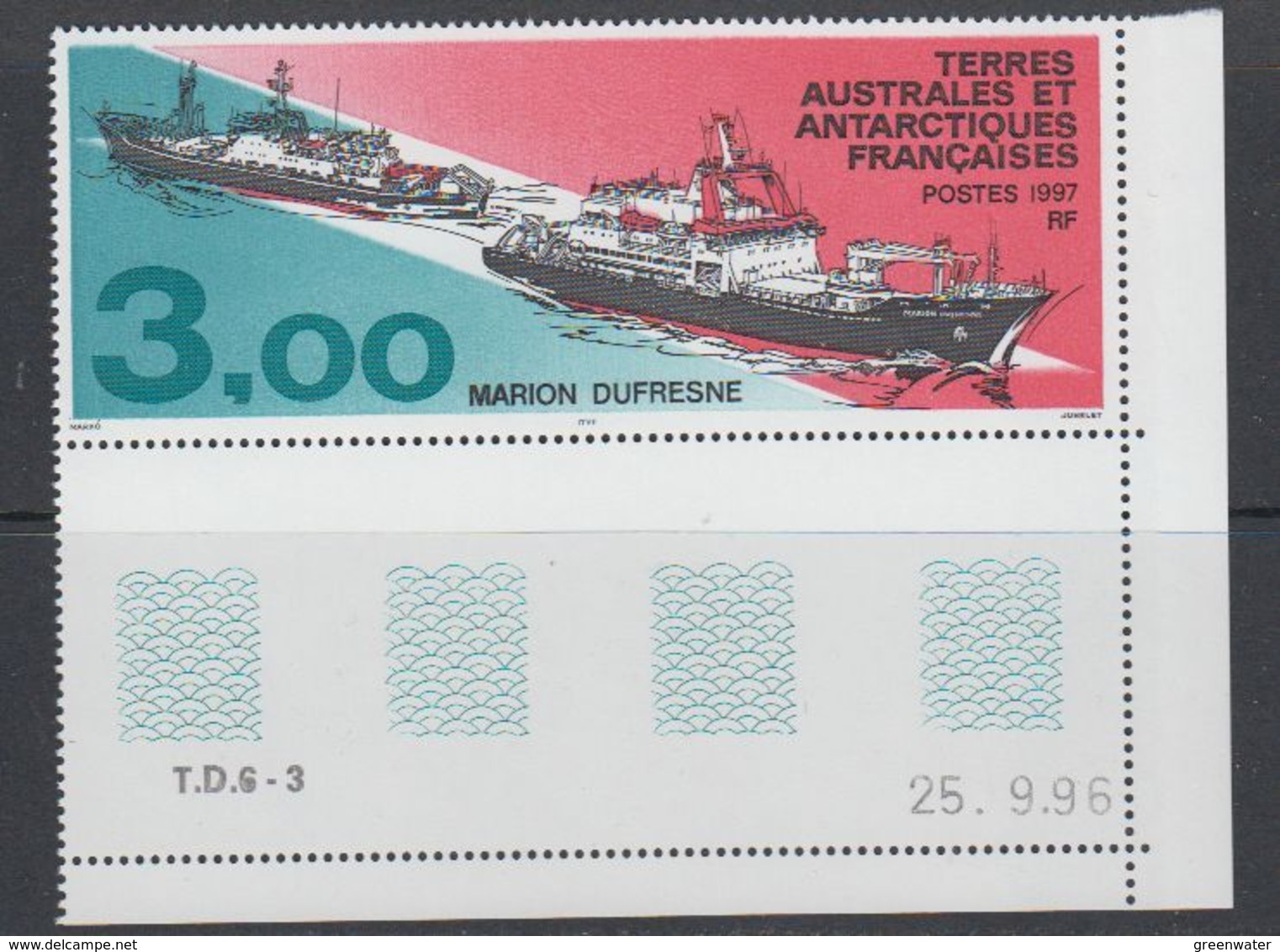 TAAF 1997 Ship / Marion Dufresne 1v (corner, Printing Date) ** Mnh (40879G) - Ongebruikt