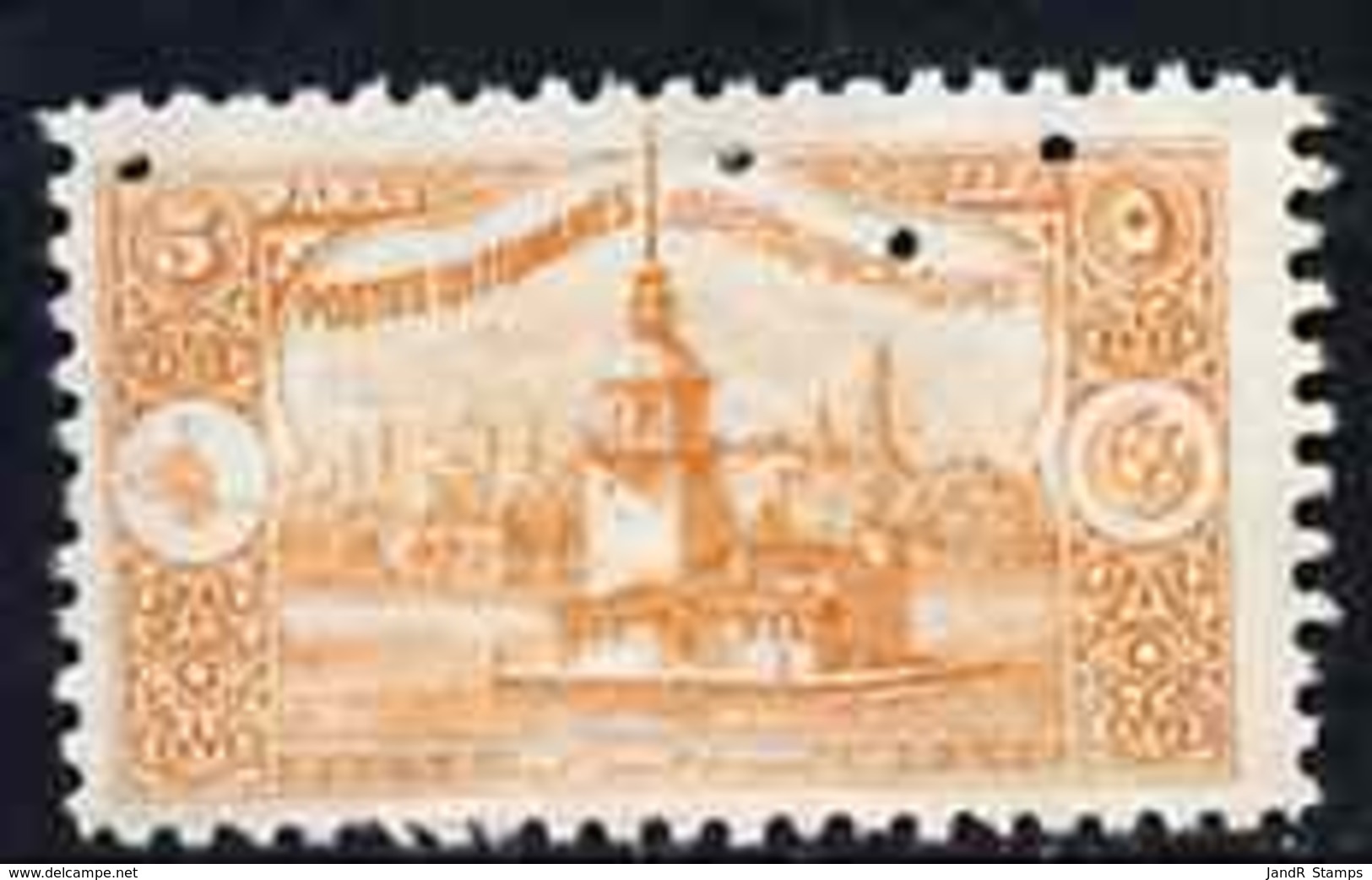 Turkey 1920 Leander's Towers MONUMENTS SNAKE 5para Orange-brown With Four-hole Diamond Security Specimen Punch From The - Ungebraucht