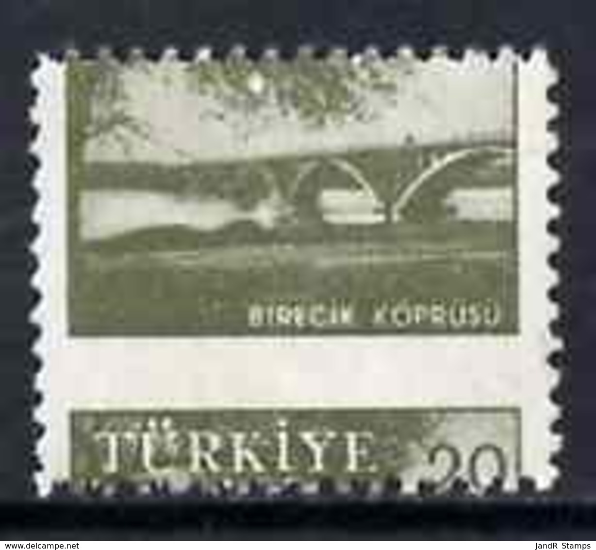 Turkey 1959-60 Euphrates Bridge 20k With Superb 6.5mm Shift Of Horiz Perfs Mnh BRIDGES CIVIL ENGINEERING - Unused Stamps